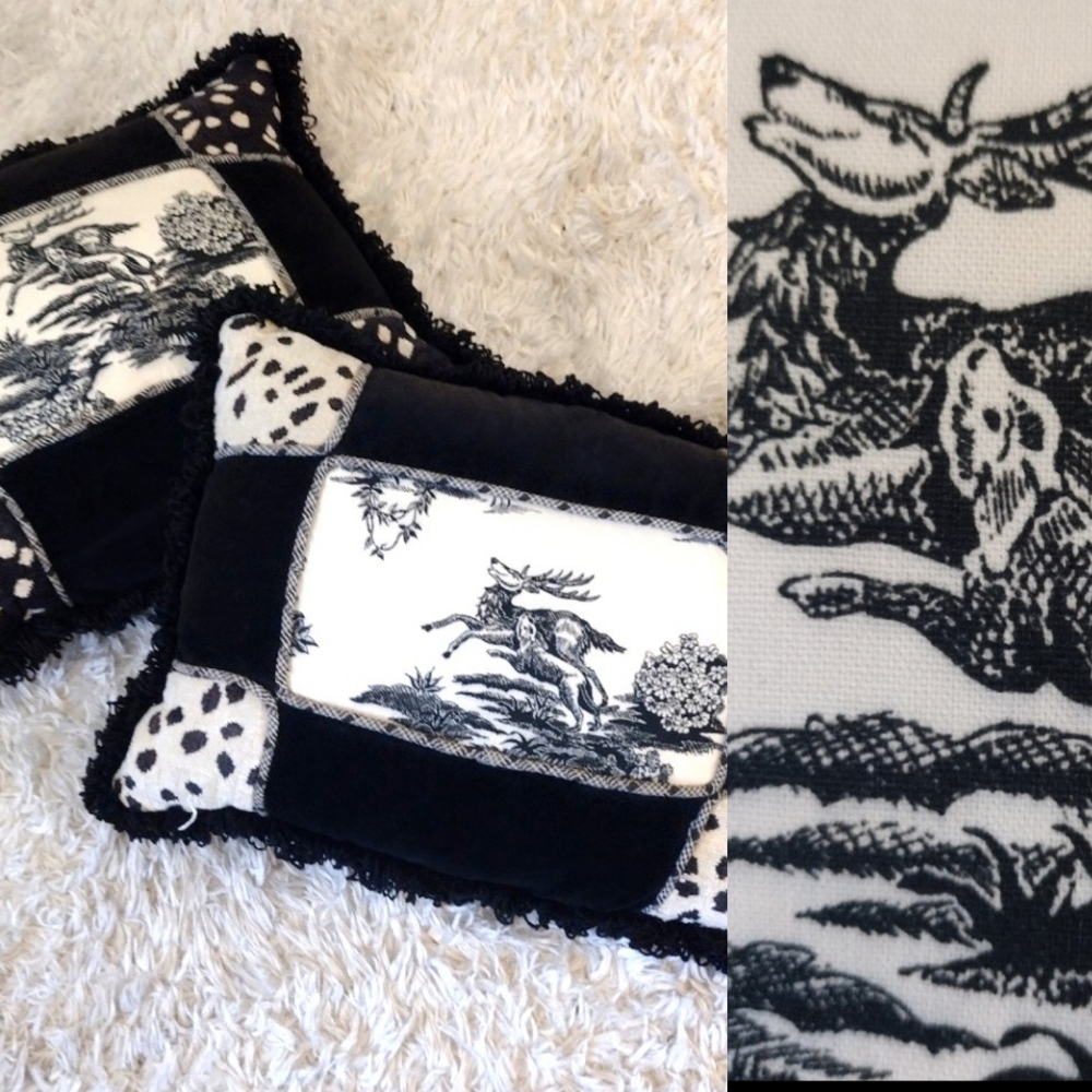 Matching Set English Hunting Scene Velvet Tapestry Accent Pillows